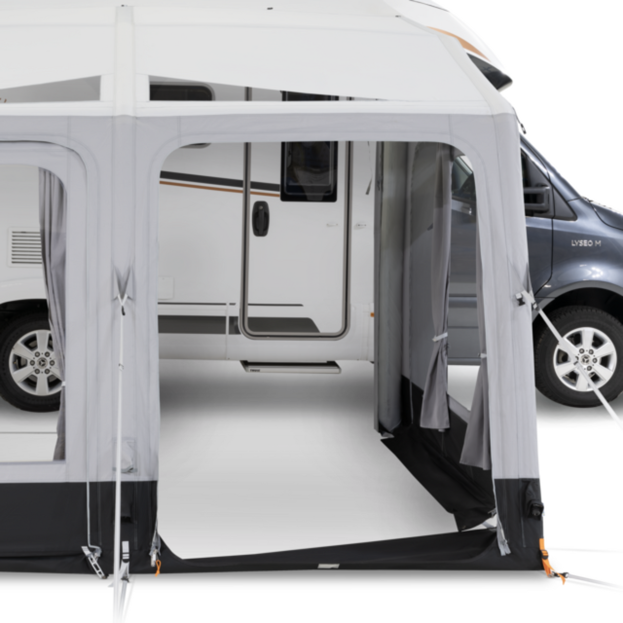 Dometic Pop Air Tour air awning set up in a campsite, showcasing its spacious design and durable material.