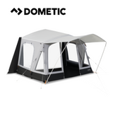 Dometic Pop Air Tour air awning set up in a campsite, showcasing its spacious canopy and sturdy design.