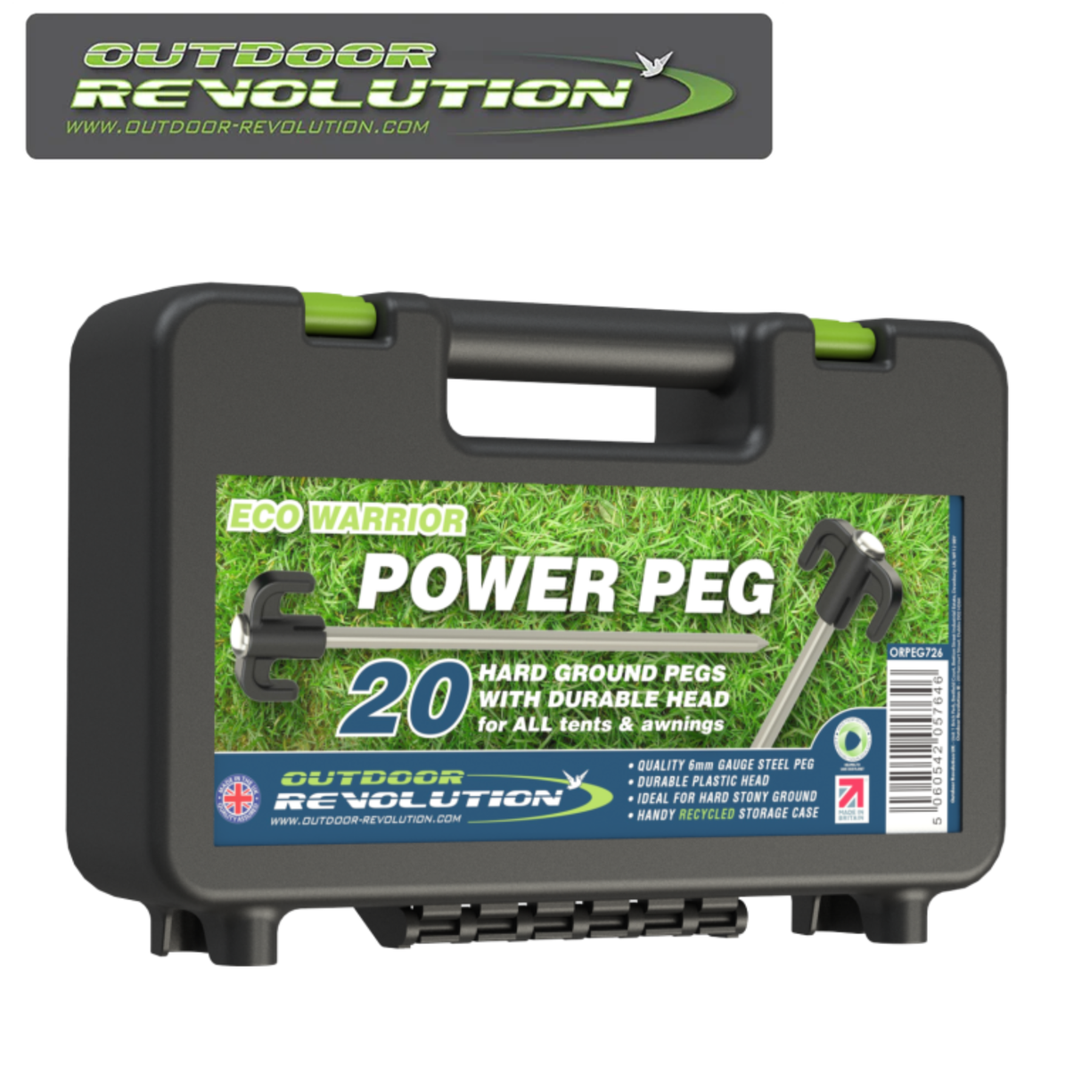 Blue Diamond glow-in-the-dark hard ground pegs by Outdoor Revolution, 20-pack for outdoor use.