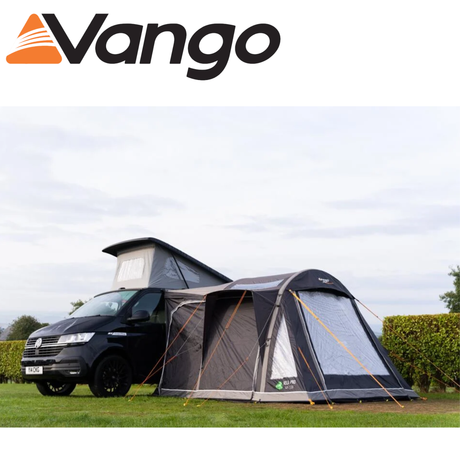 Vango Kela Pro Air Low driveaway awning showcasing spacious design and air beam technology in a campsite setting.