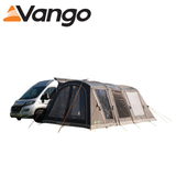 Vango Galli Air Pro Mid Driveaway Awning set up beside a campervan, showcasing its spacious design and durable fabric.