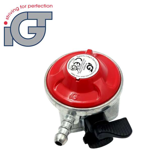 IGT propane clip 27mm on regulator, showcasing the durable clip design and secure connection for gas appliances.