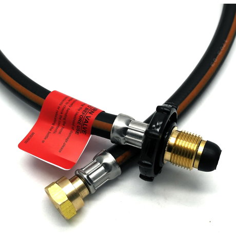 Propane 3-metre handwheel pigtail by Pigtail, showing a flexible propane handwheel pigtail with a metal connector and durable hose.