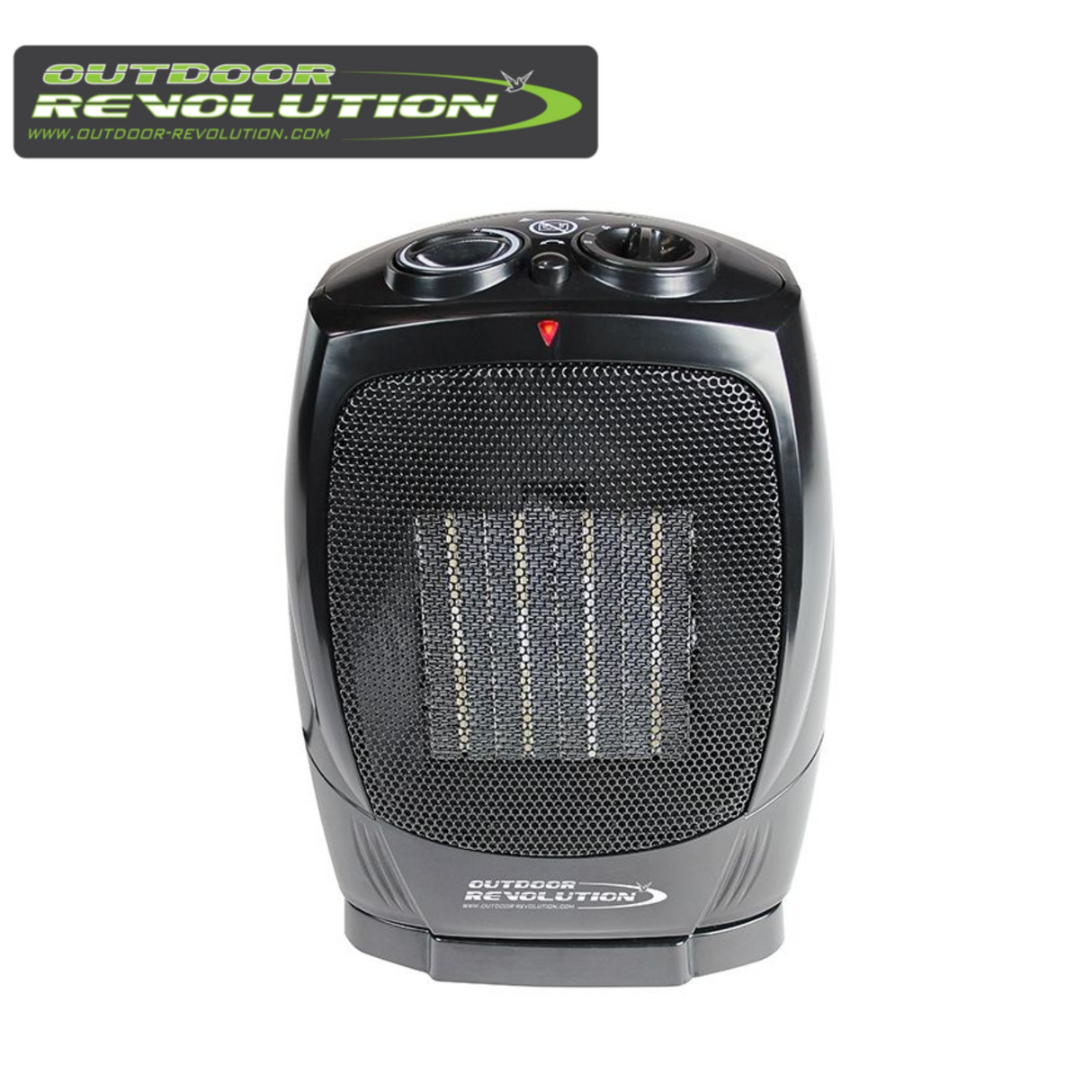 Outdoor Revolution PTC ceramic heater with a sleek design, portable features, and adjustable settings for outdoor use.
