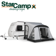 Dorema StarCamp Quick'n Easy Air Awning 225 porch awning with air tubes, fabric canopy, and front entrance for camping outdoor use.