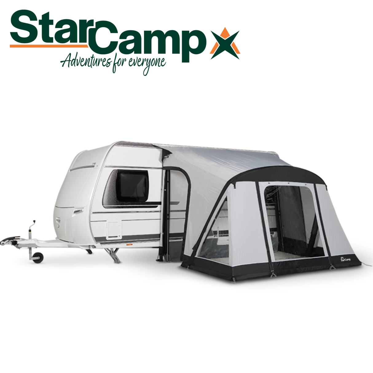 Dorema StarCamp Quick'n Easy Air Awning 325 set up, showcasing its spacious design and air-filled structure.
