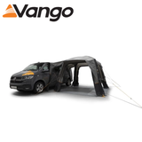Vango Quadris Air Low Driveaway Awning set up next to a campervan, showcasing its spacious design and durable material.