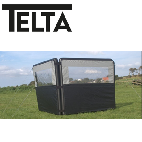 Telta Rock 2 inflatable windbreak set up outdoors, showing its durable, portable design with multiple connected panels for wind protection.