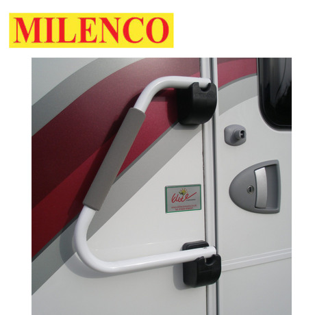Milenco non-lockable white safety handrail with sturdy design for added support and stability.