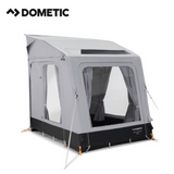 Dometic Rally Air Tour 200S air awning attached to a camper van, showcasing its durable fabric and easy-to-setup design.