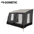Dometic Rally Air Stay 260s awning attached to a camper van, showcasing its fabric and support structure for outdoor camping.