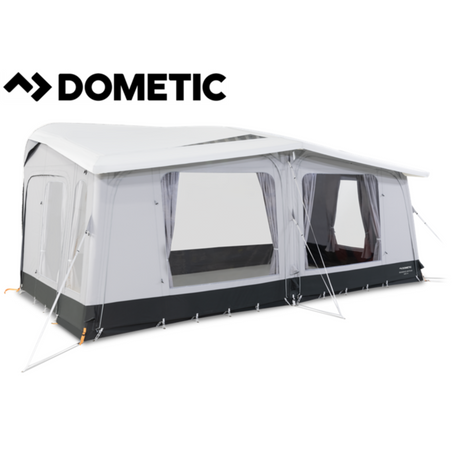 Dometic Residence Air Tour Awning set up outside, showcasing its spacious design and durable fabric for outdoor relaxation.