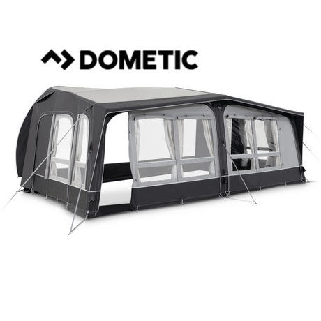 Dometic Residence Air All Season Awning set up in a backyard, showcasing its spacious design and sturdy structure.