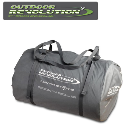 Outdoor Revolution Rock'N'Roll 100 self inflating mat with rolled design, showcasing durable fabric and compact size.