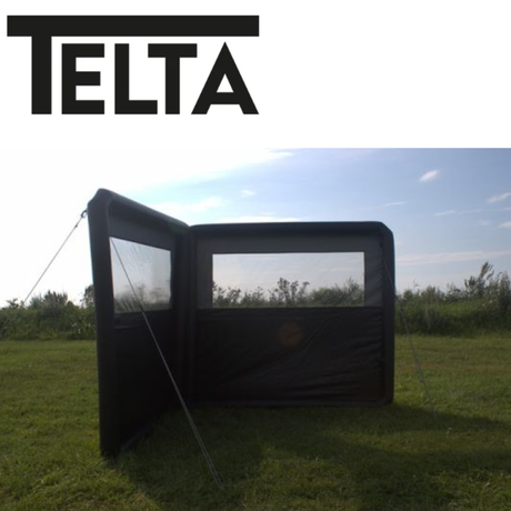 Telta Rock 2 inflatable windbreak with sturdy fabric panels and air-filled support for outdoor protection and privacy.