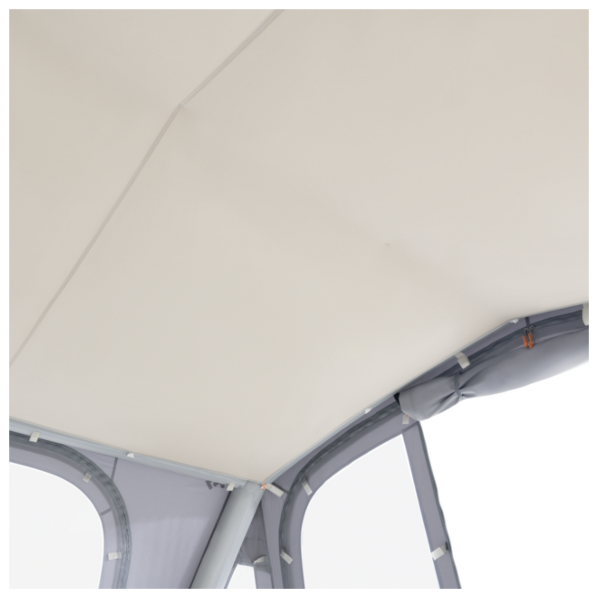 Dometic Pop Air Tour air awning shown on a camper roof, featuring a compact design and durable fabric for outdoor use.