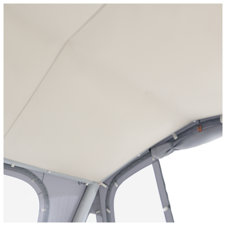 Dometic Pop Air Tour air awning shown on a camper roof, featuring a compact design and durable fabric for outdoor use.