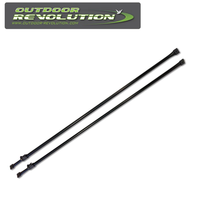 Adjustable roof poles by Outdoor Revolution, extending from 115 to 215cm, shown in an outdoor setting.