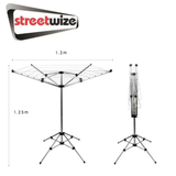 Streetwize 4-arm rotary clothes airer with adjustable arms and sturdy frame for outdoor drying.