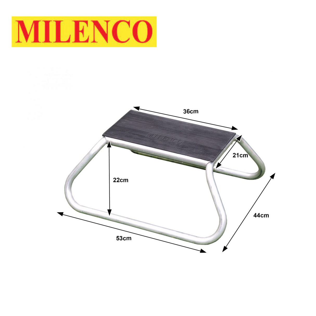 Milenco Aluminium Rubber Top Single Step with a sturdy design and textured surface for secure footing.