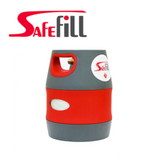 Safefill 5kg gas cylinder with white body and safety valve, suitable for home or commercial use.
