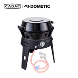 Cadac Dometic Safari Chef 30 LP Deluxe gas BBQ with QR, featuring a compact design and multiple cooking surfaces.