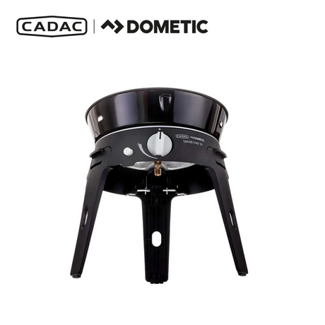 Cadac Dometic Safari Chef 30 LP Deluxe Gas BBQ with QR, showcasing a compact design and cooking surface.