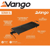 Vango Scran XL Electric Griddle with a sleek surface and adjustable temperature for efficient cooking.