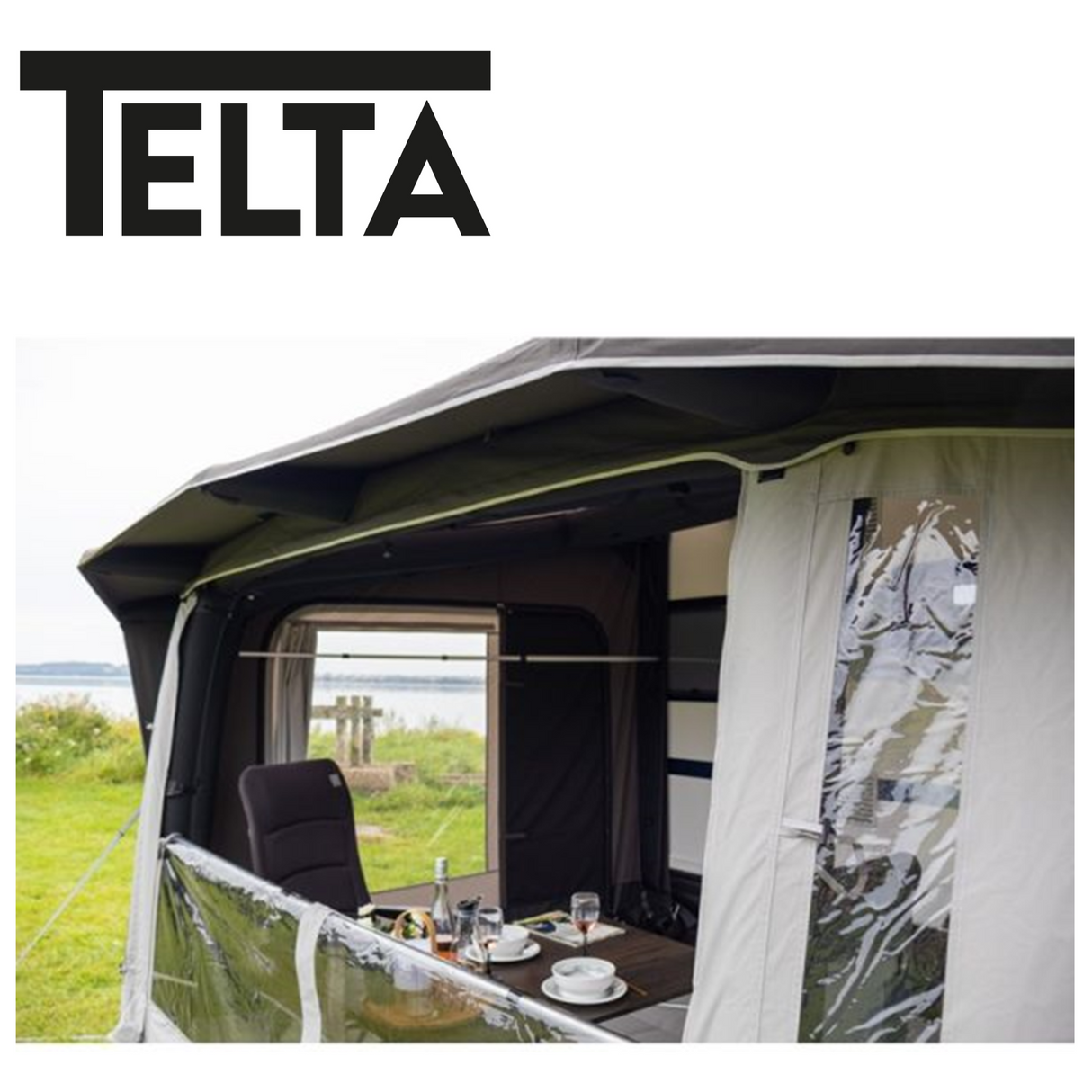 Telta Scenic 390 air awning displayed with its spacious design and durable fabric in a scenic outdoor setting.