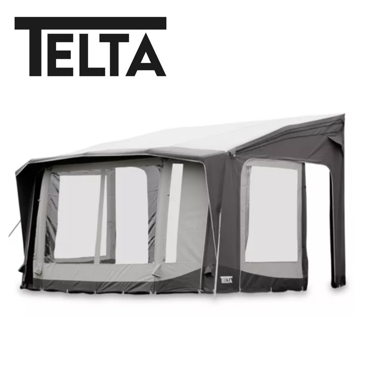 Telta Scenic 490 Air Awning set up, showcasing its spacious design and durable fabric in a camping environment.