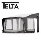 Telta Scenic 490 Air Awning set up, showcasing its spacious design and durable fabric in a camping environment.