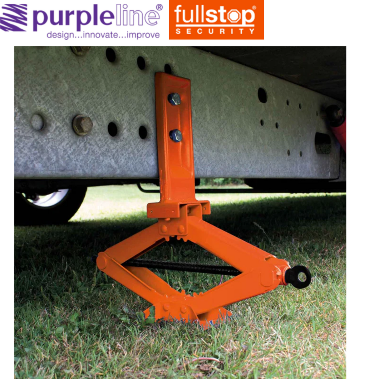 Purpleline caravan scissor jack with sturdy metal construction and adjustable height for secure leveling.