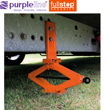 Purpleline caravan scissor jack with sturdy metal construction and adjustable height for secure leveling.