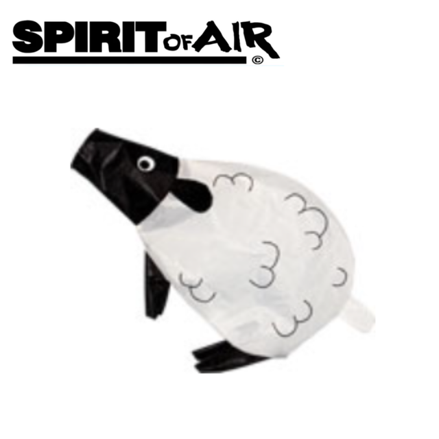 Colorful Spirit of Air Sheep windsock hanging outdoors, featuring a cheerful sheep design with vibrant colors and realistic wool texture.