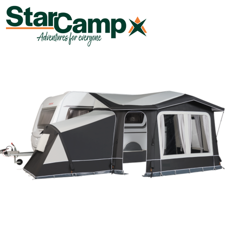 Dorema StarCamp Siesta Air Annexe and Inner Tent in a spacious outdoor setting, showcasing its design and features.