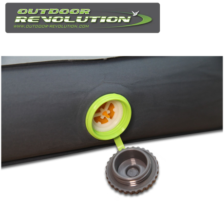 Outdoor Revolution Rock'N'Roll 100 self inflating mat, showcasing its durable fabric and compact design for outdoor use.