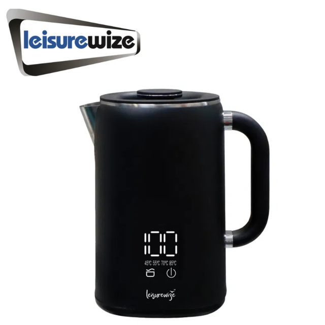 Leisurewize 1.7L black sleek kettle with modern design and smooth finish, perfect for boiling water efficiently.