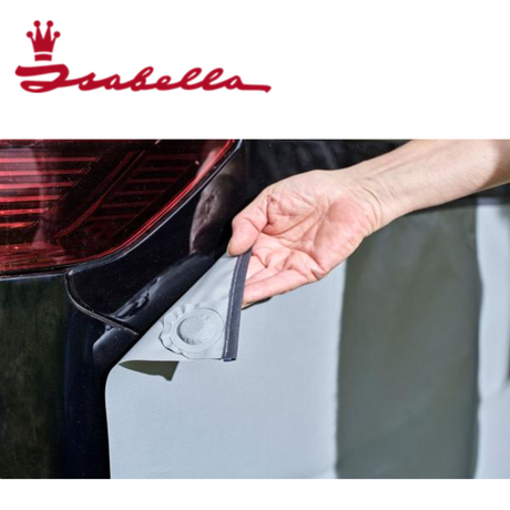 Small Isabella Draught Skirt for Campervan, showing durable fabric and secure fit around vehicle base.