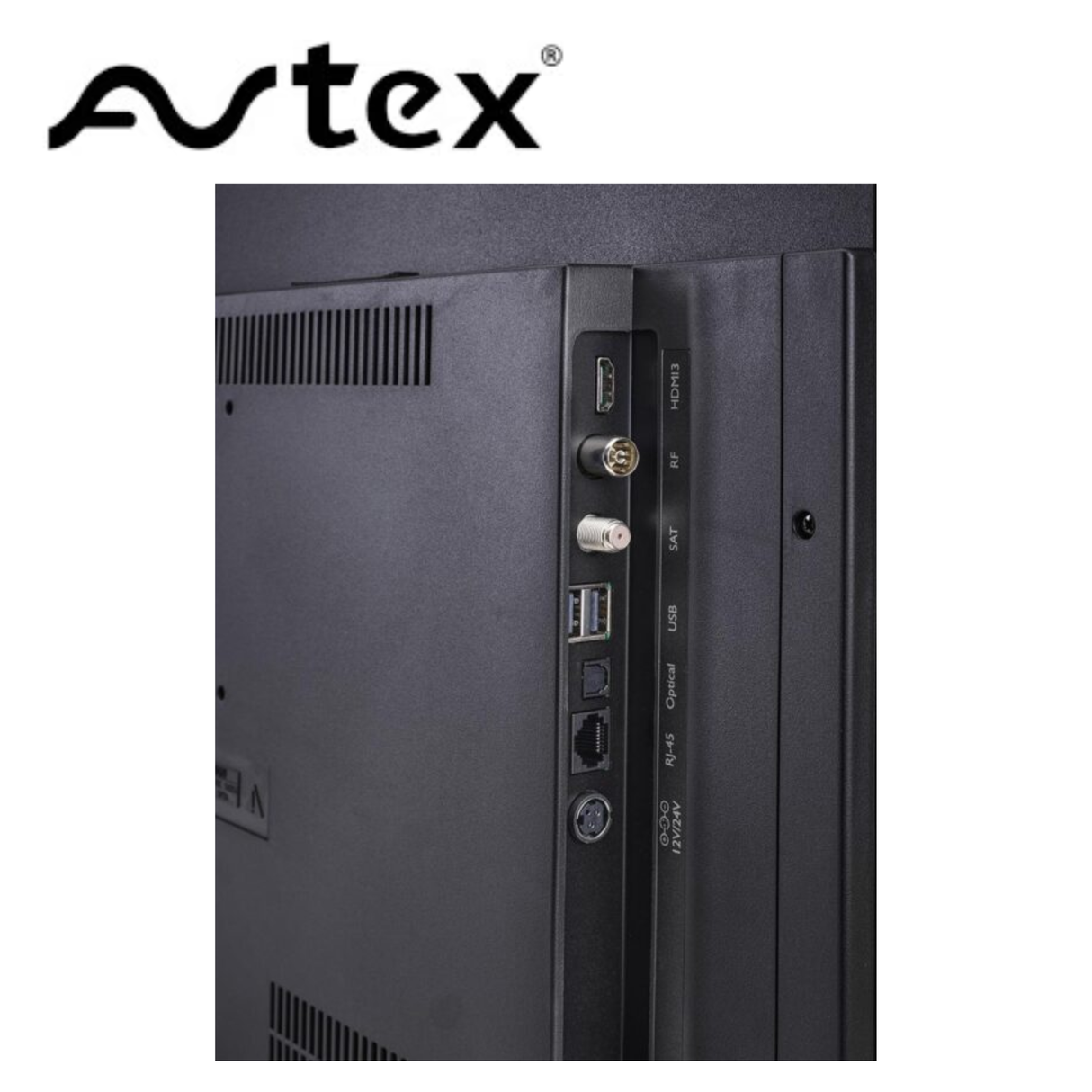 AVTEX Avtex 27-inch SmartPRO HD TV with Freely TV platform, showing HDMI and connection ports on the back of the TV.