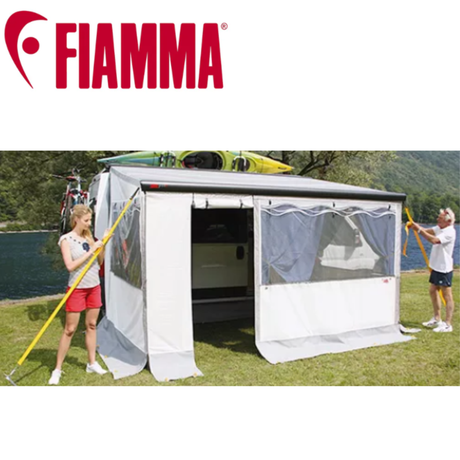 Fiamma Tie Down Kit S with black straps, durable tie-down straps for securing cargo or equipment.