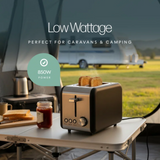 Streetwize sleek black toaster with modern design and four slots, showcasing its shiny black finish and control buttons.