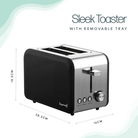 Streetwize sleek black toaster with modern design, featuring two slots and a control knob for easy bread toasting.