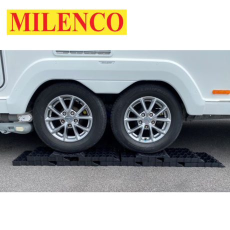 Milenco Stacka 9 twin axle set with a storage bag, featuring sturdy design and compact size for easy transport.