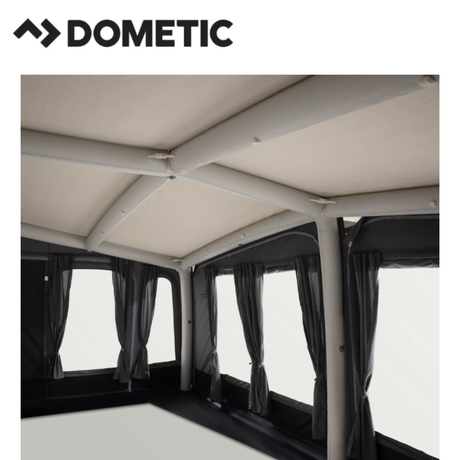 Dometic Residence Air Stay awning attached to a camper van, showcasing its spacious, durable fabric and seamless installation.