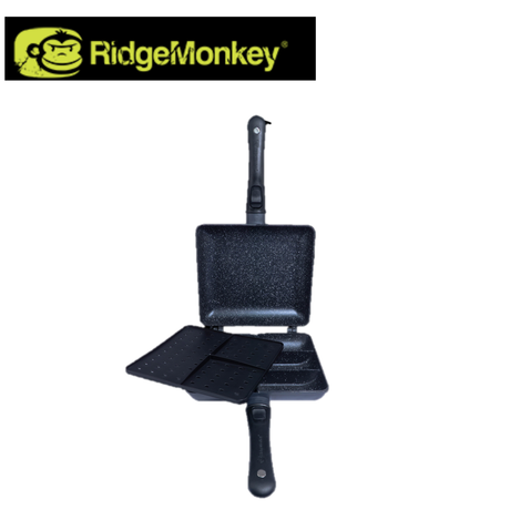 RidgeMonkey Connect Combi & Steamer XXL Granite Edition, stainless steel cookware with steaming and cooking features, side view.