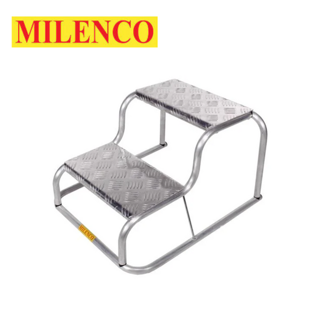 Milenco double aluminium step featuring a sturdy design for easy access and stability.