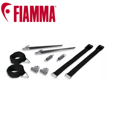 Fiamma Tie Down S CaravanStore black tie down kit with straps and hooks for securing caravan awnings.
