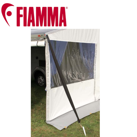 Fiamma Tie Down S CaravanStore black tie-down kit securing a caravan side cover for stability and wind resistance.