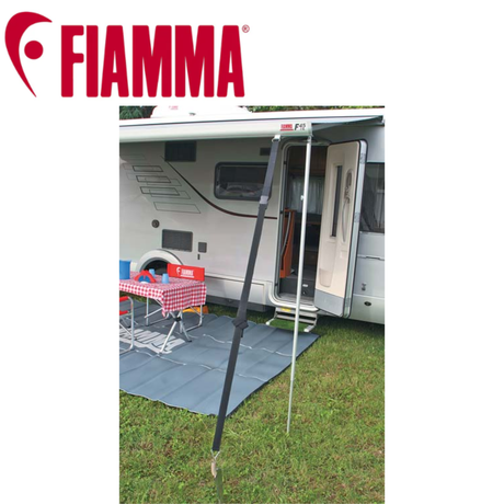Fiamma Tie Down S CaravanStore black tie-down kit with straps and hooks for secure outdoor shelter anchoring.