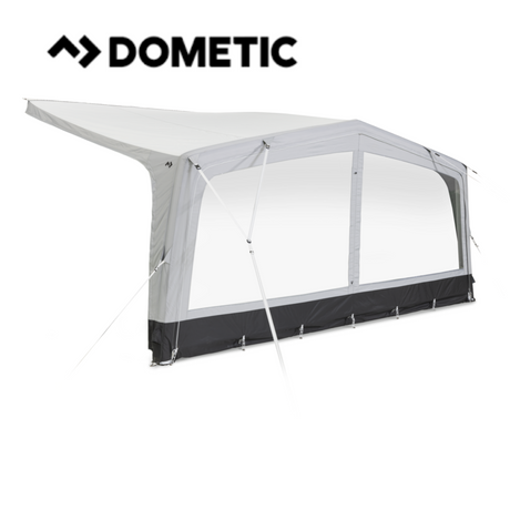Dometic Sunshine Tour Air Canopy with front and side panels set up in a sunny outdoor setting.